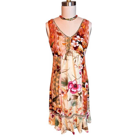 Faith Dresses & Skirts - Boho Tropical Midi Dress XS Beaded Sequin Resort Cruise Vintage